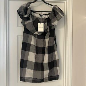 Who What Wear Black and White Gingham Dress - Off-Shoulder Ruffle